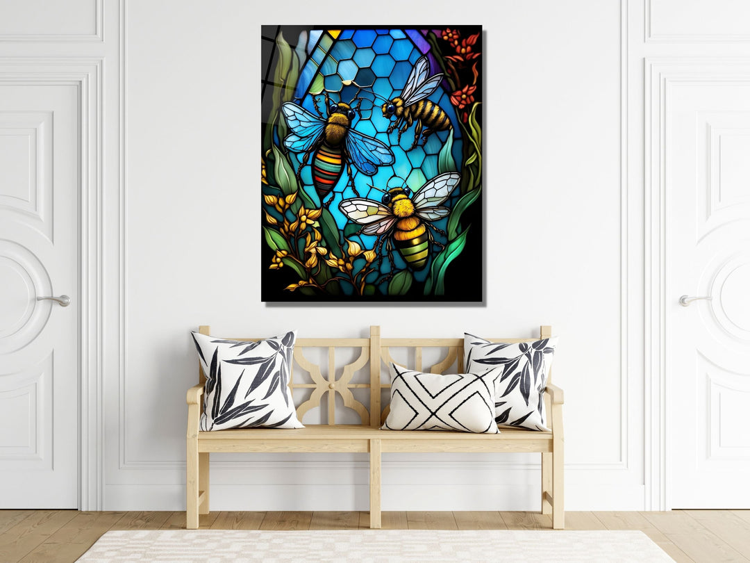 Stained Glass Bee Pattern Wall Art Window-Wall Painting Decor