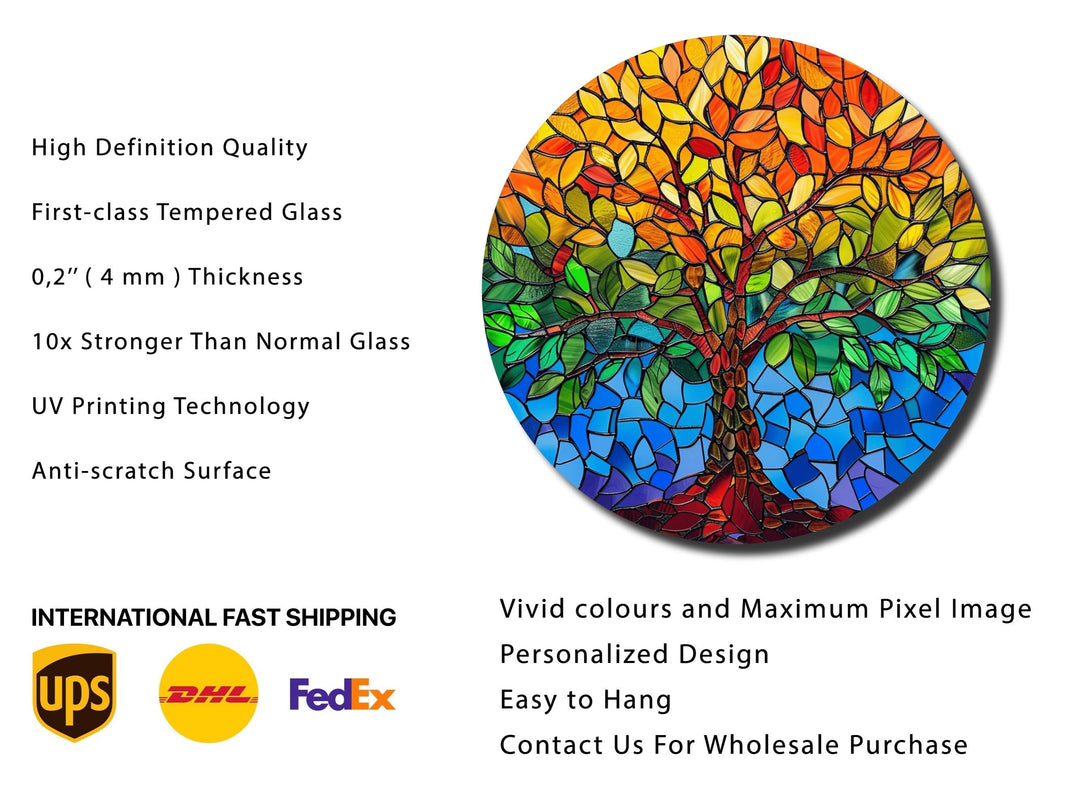 Stained Glass Tree Of Life Pattern Wall Art Decor-Home&Office Glass Printing Wall Painting