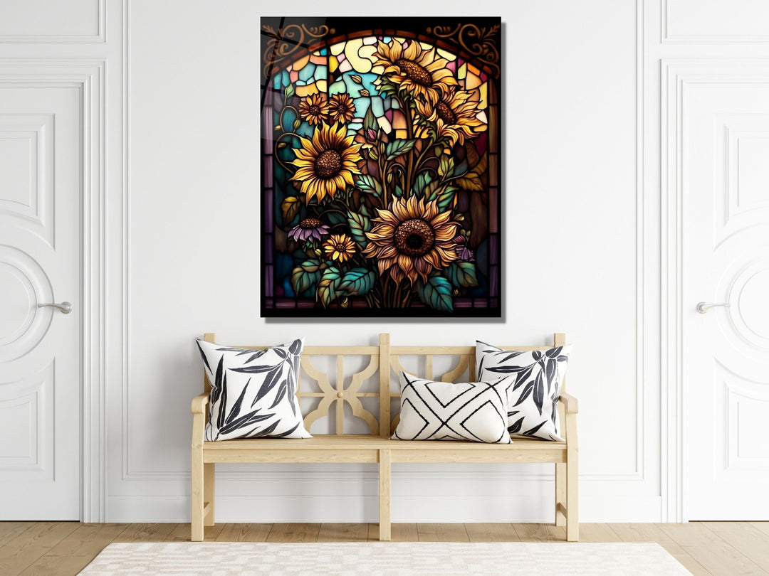 Stained Glass Sunflower Pattern Wall Art Window-Wall Painting Decor