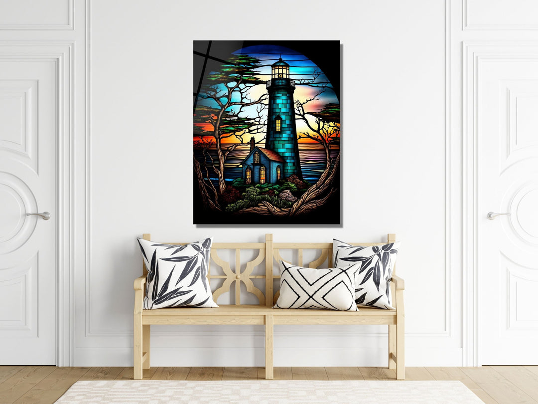 Stained Glass Light House Pattern Wall Art Window-Wall Painting Decor