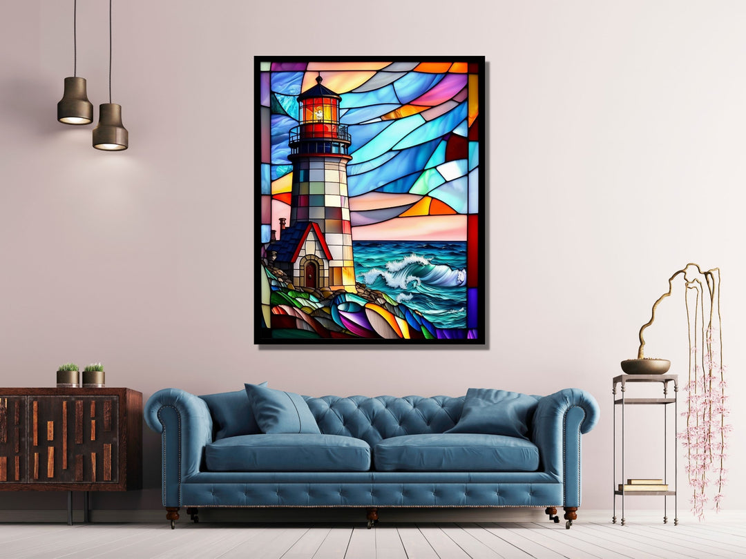 Lighthouse Stained Glass Pattern Wall Art - Home&Office Glass Printing Wall Decor