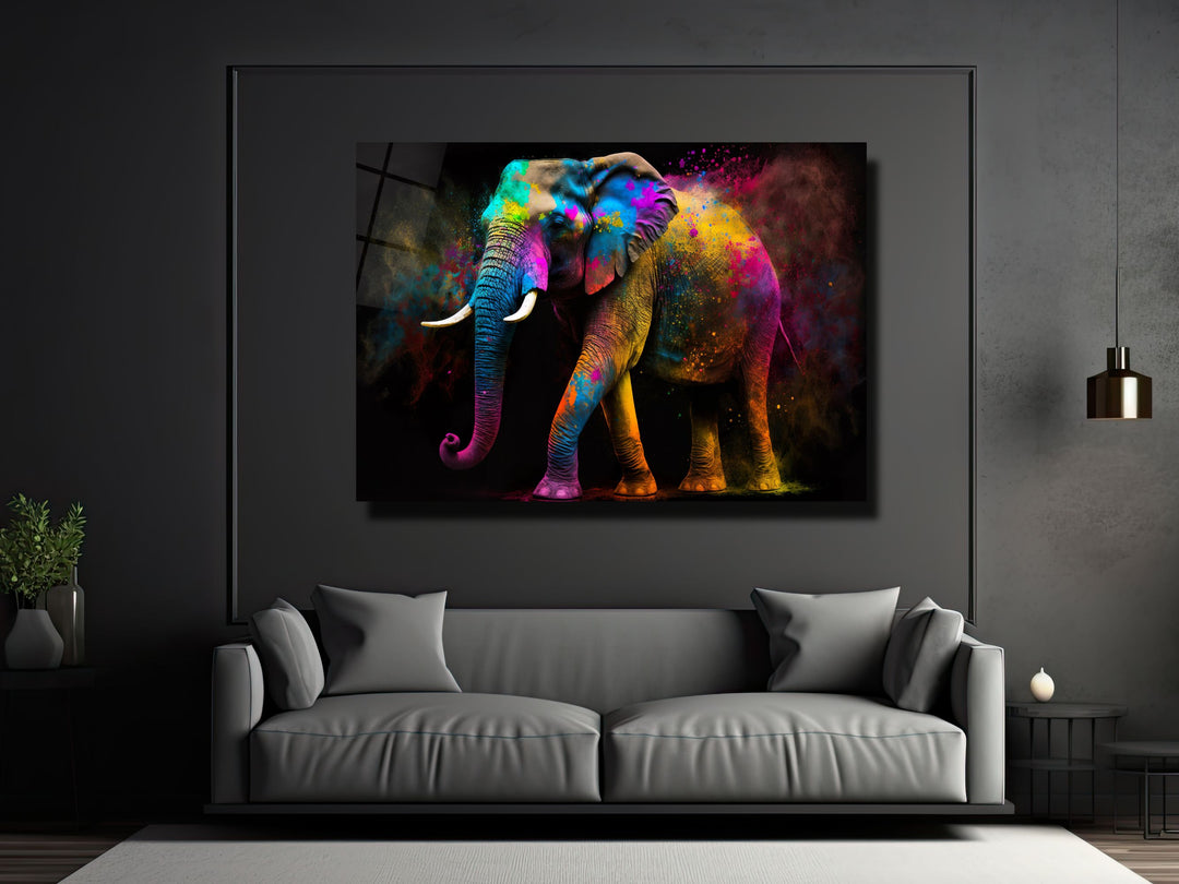 Colorful Elephant Glass Printing Wall Art - Modern Glass Wall Decor