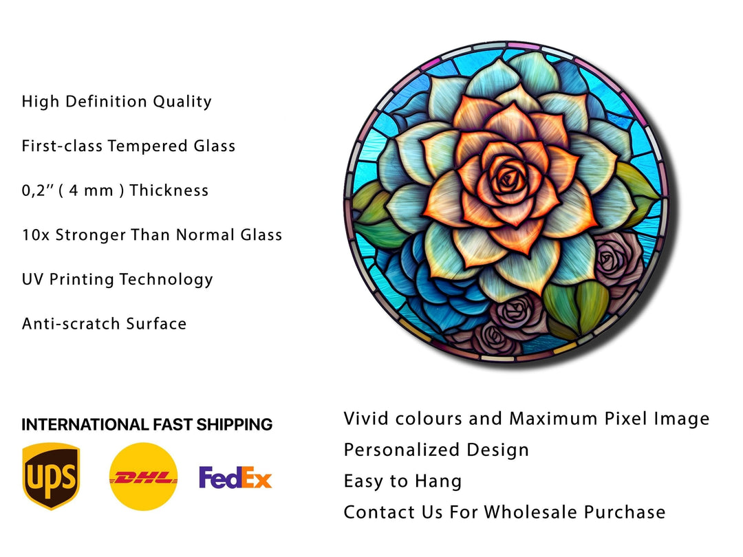 Stained Glass Lotus Flower Pattern Wall Art Decor-Glass Printing Wall Painting Round