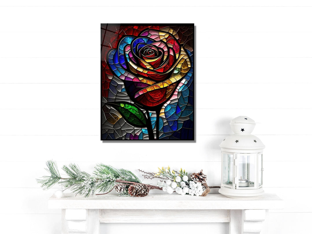 Stained Glass Rose Pattern Wall Art Window-Wall Painting Decor