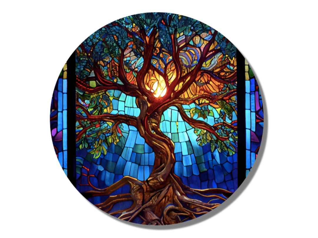 Stained Glass Wall Art Tree of Life Window-Wall Painting Decor Panel