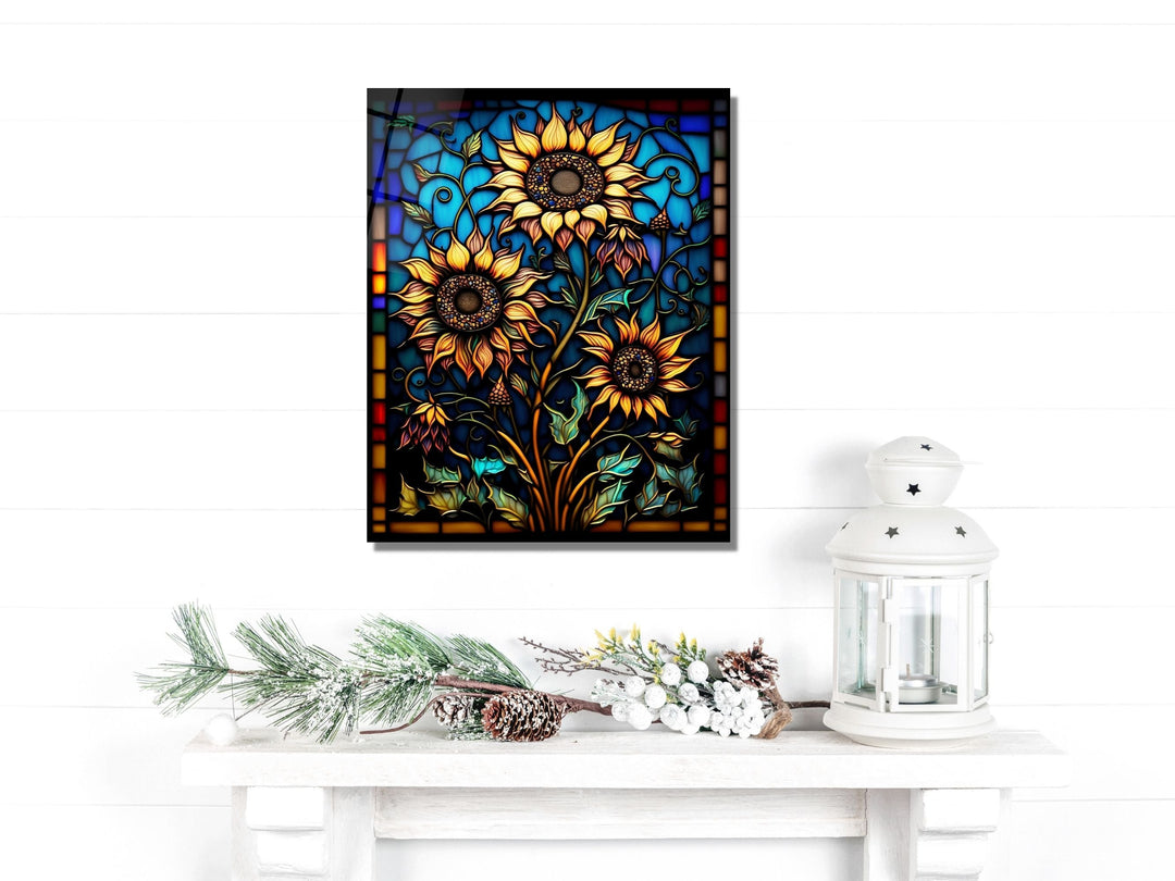 Stained Glass Sunflower Pattern Wall Art Window-Wall Painting Decor