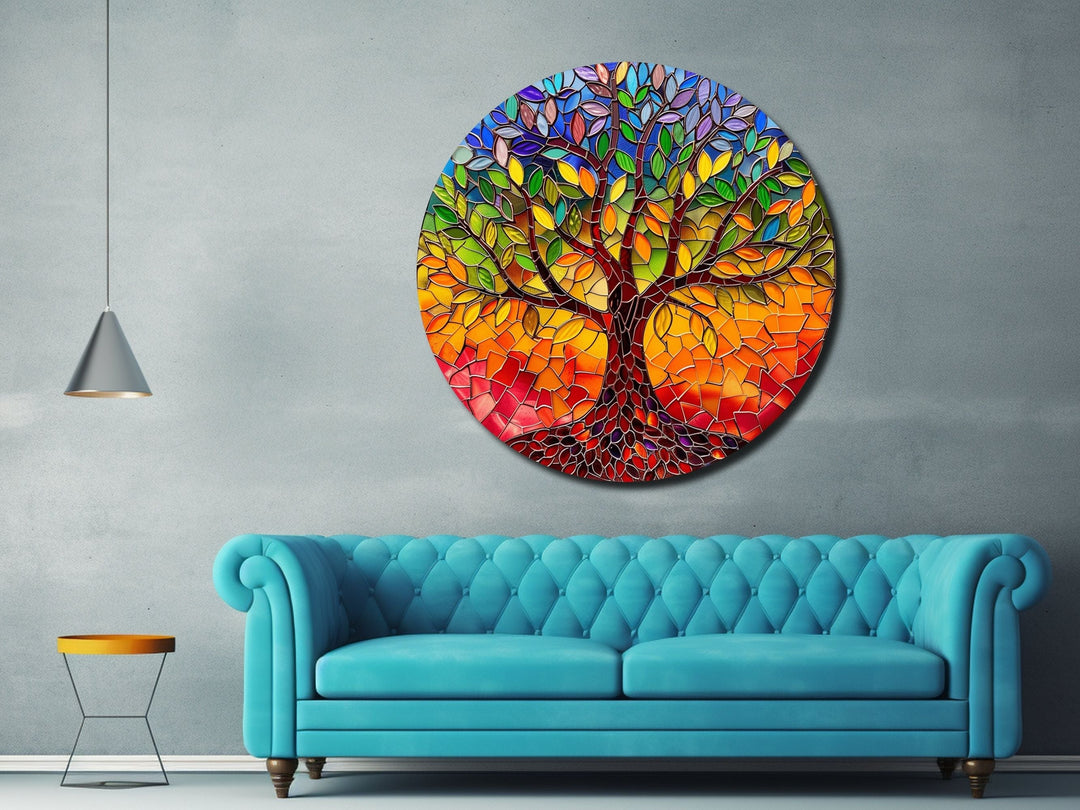 Stained Glass Tree Of Life Pattern Wall Art Decor-Home&Office Glass Printing Wall Painting