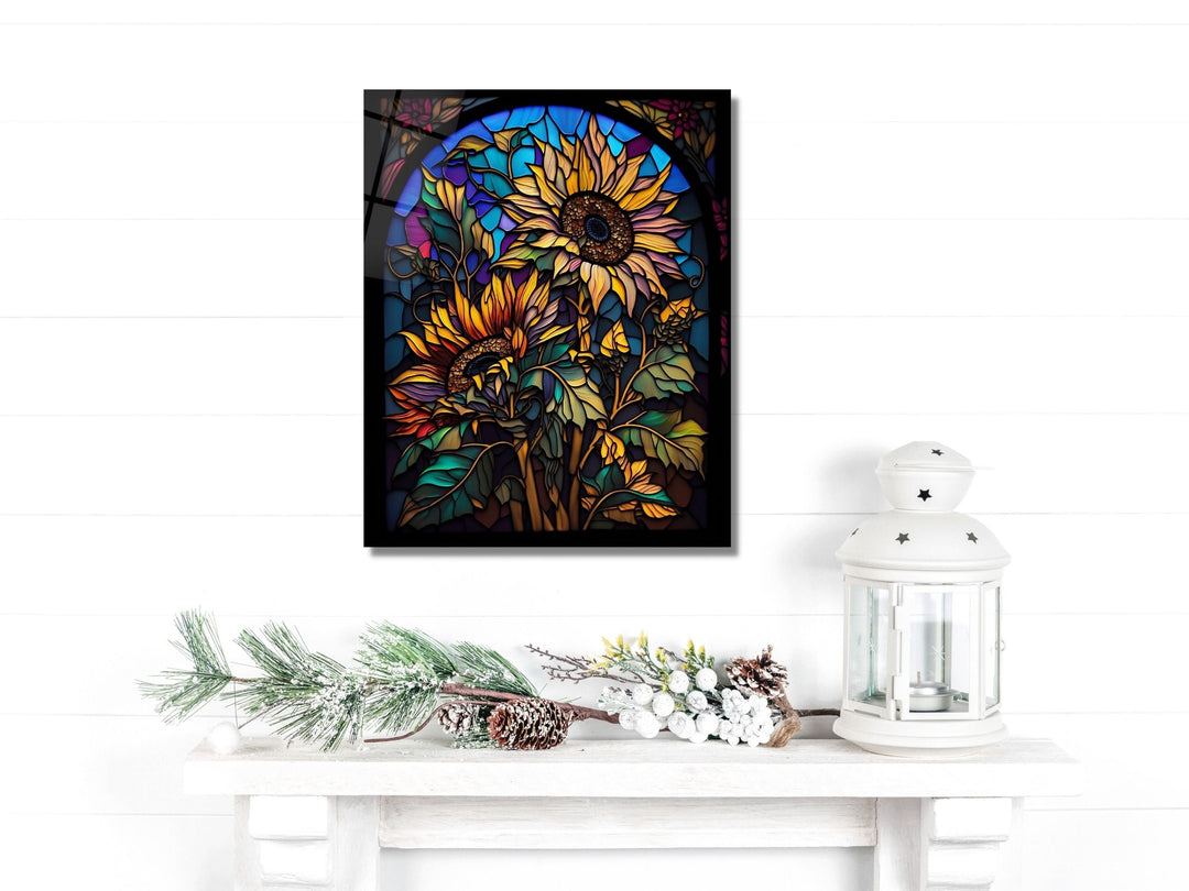 Stained Glass Sunflower Pattern Wall Art Window-Wall Painting Decor