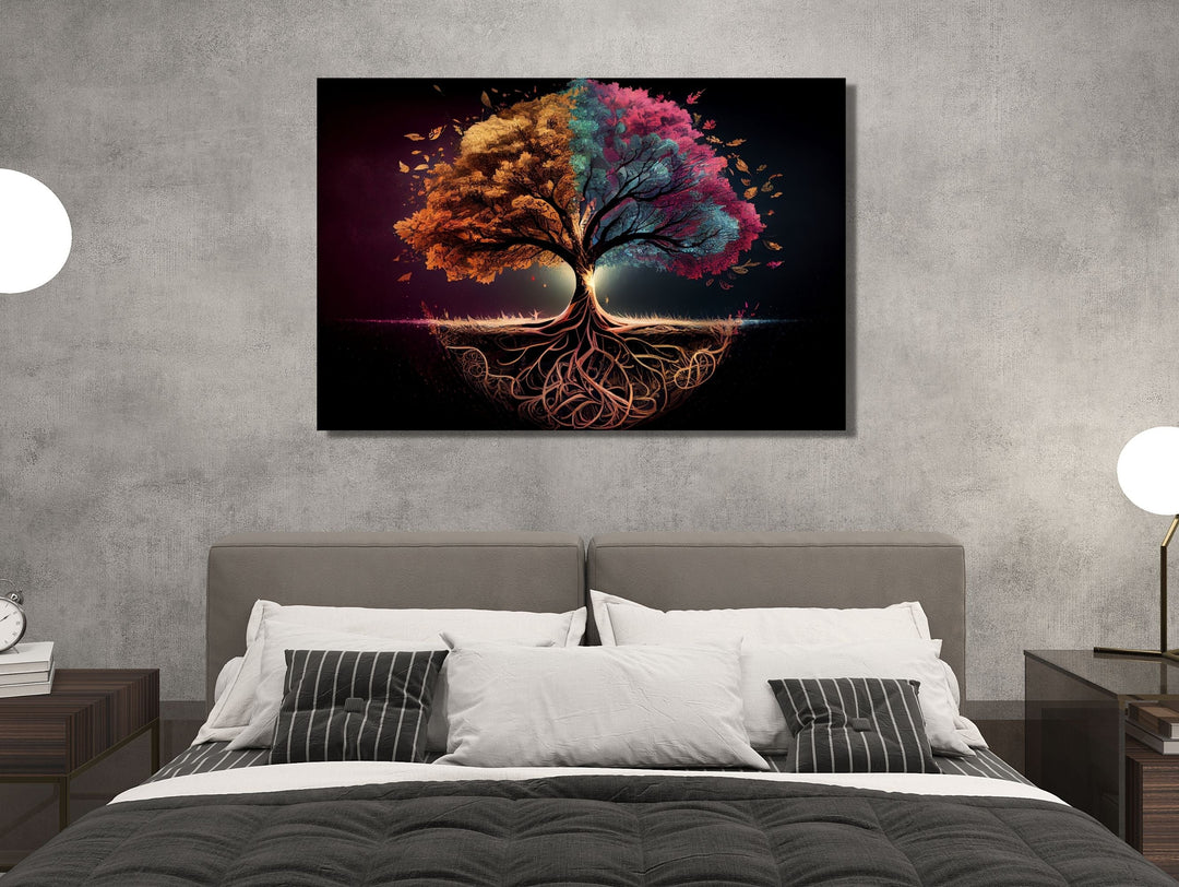 Tree of Life Pattern Tempered Glass Printing Wall Art-Home Office Wall Painting Decor