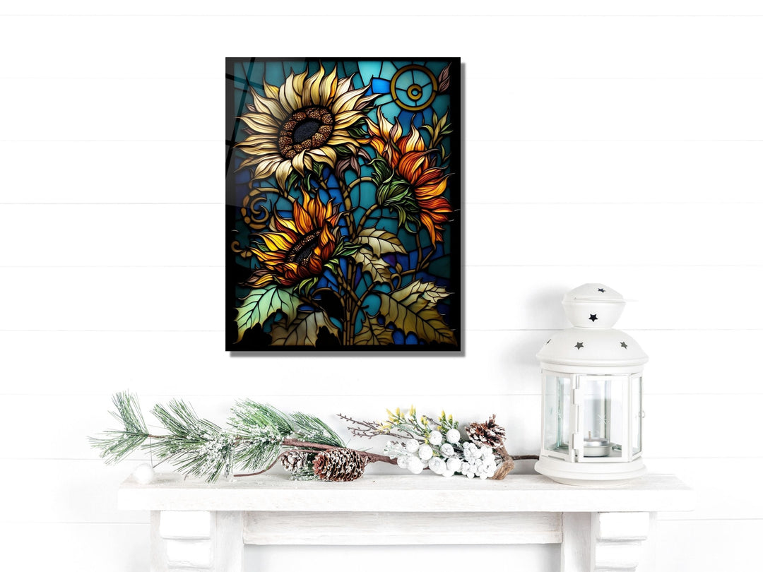 Stained Glass Sunflower Pattern Wall Art Window-Wall Painting Decor