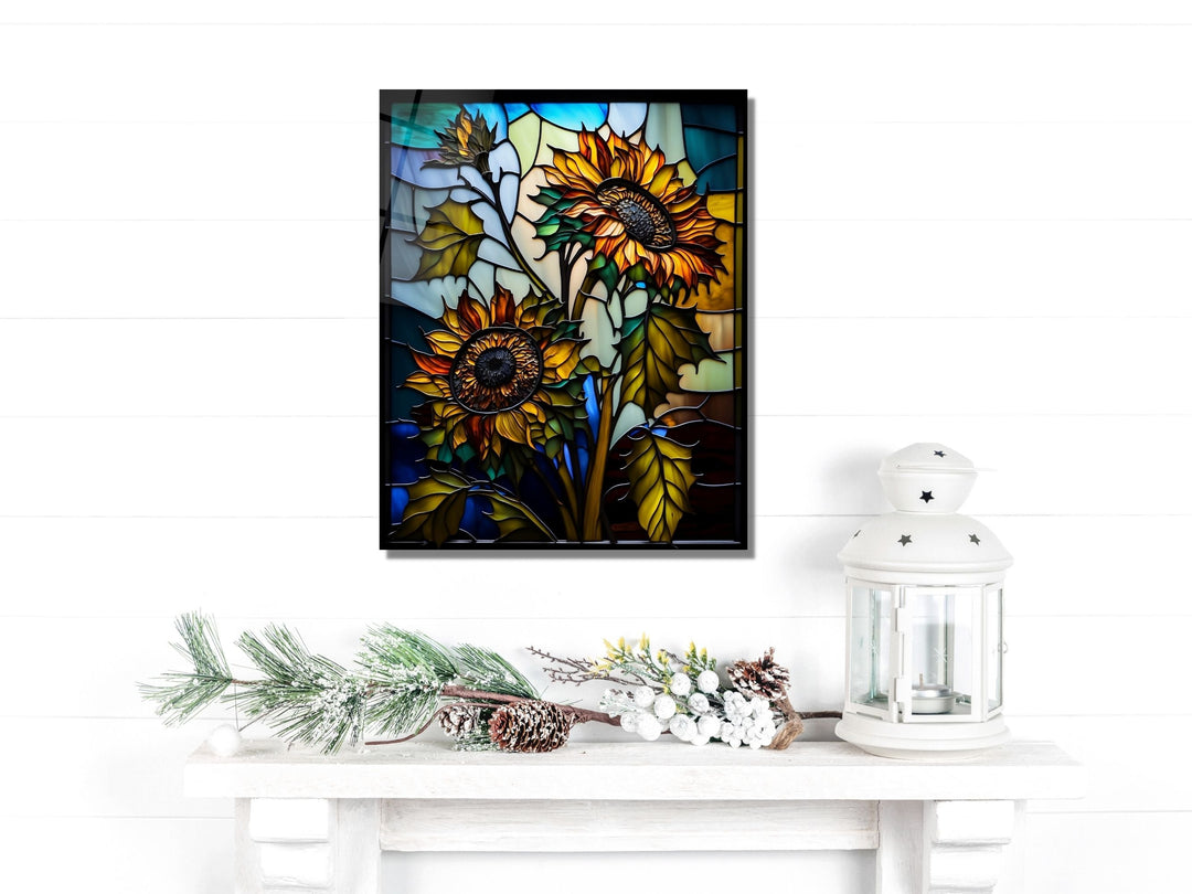 Stained Glass Sunflower Pattern Wall Art Window-Wall Painting Decor