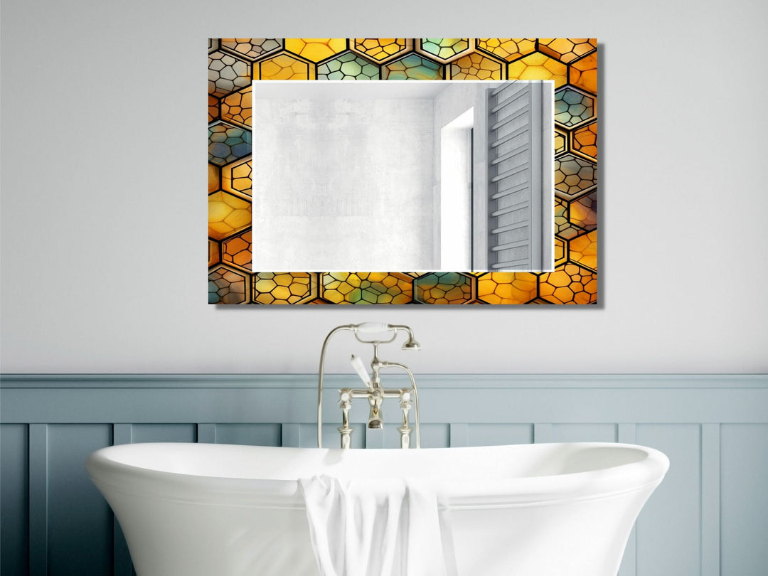 Abstract Stained Glass Pattern Wall Mirror-Home Office Wall Decoration