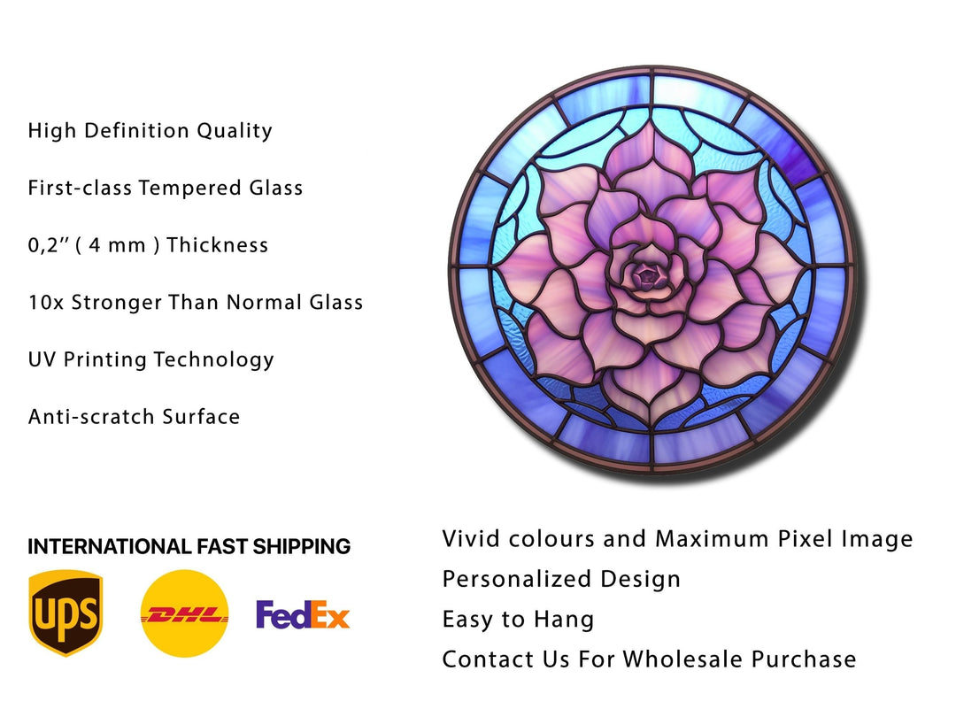 Stained Glass Lotus Flower Pattern Wall Art Decor-Glass Printing Wall Painting Round