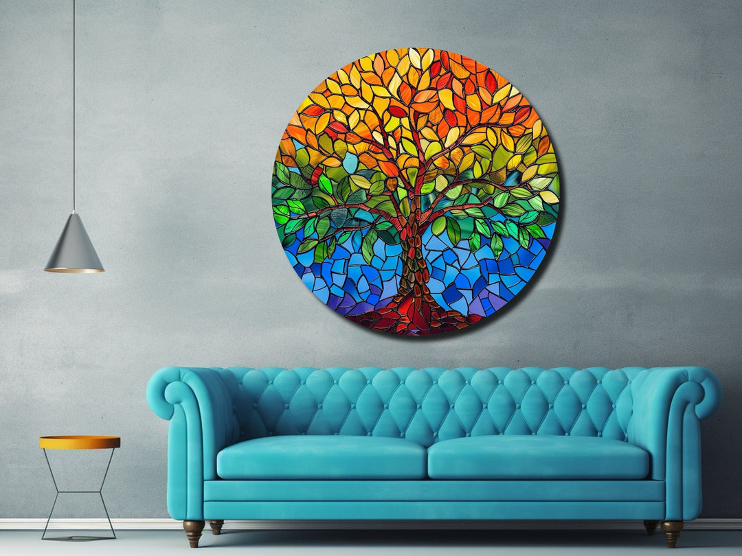 Stained Glass Tree Of Life Pattern Wall Art Decor-Home&Office Glass Printing Wall Painting