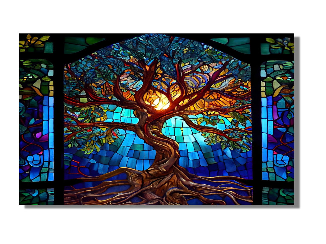 Stained Glass Tree of Life Pattern Wall Art Decor-Home&Office Glass Printing Wall Painting