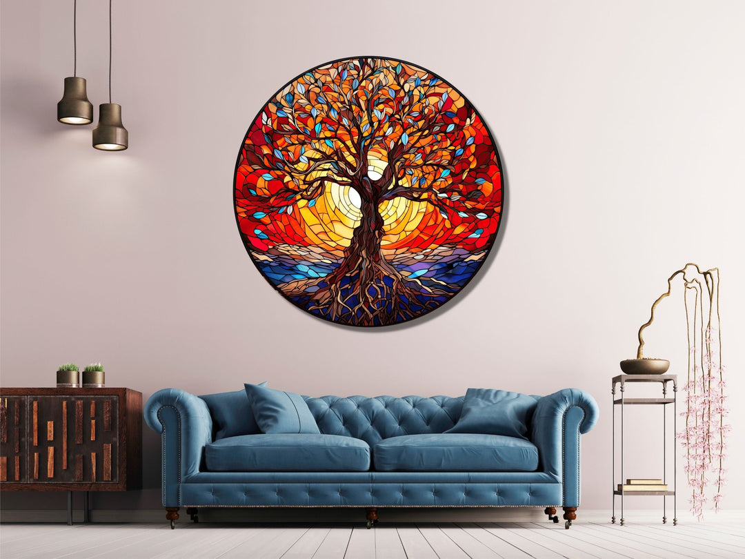 Tree of Life Stained Glass Pattern Wall Art Window-Wall Painting Decor Round