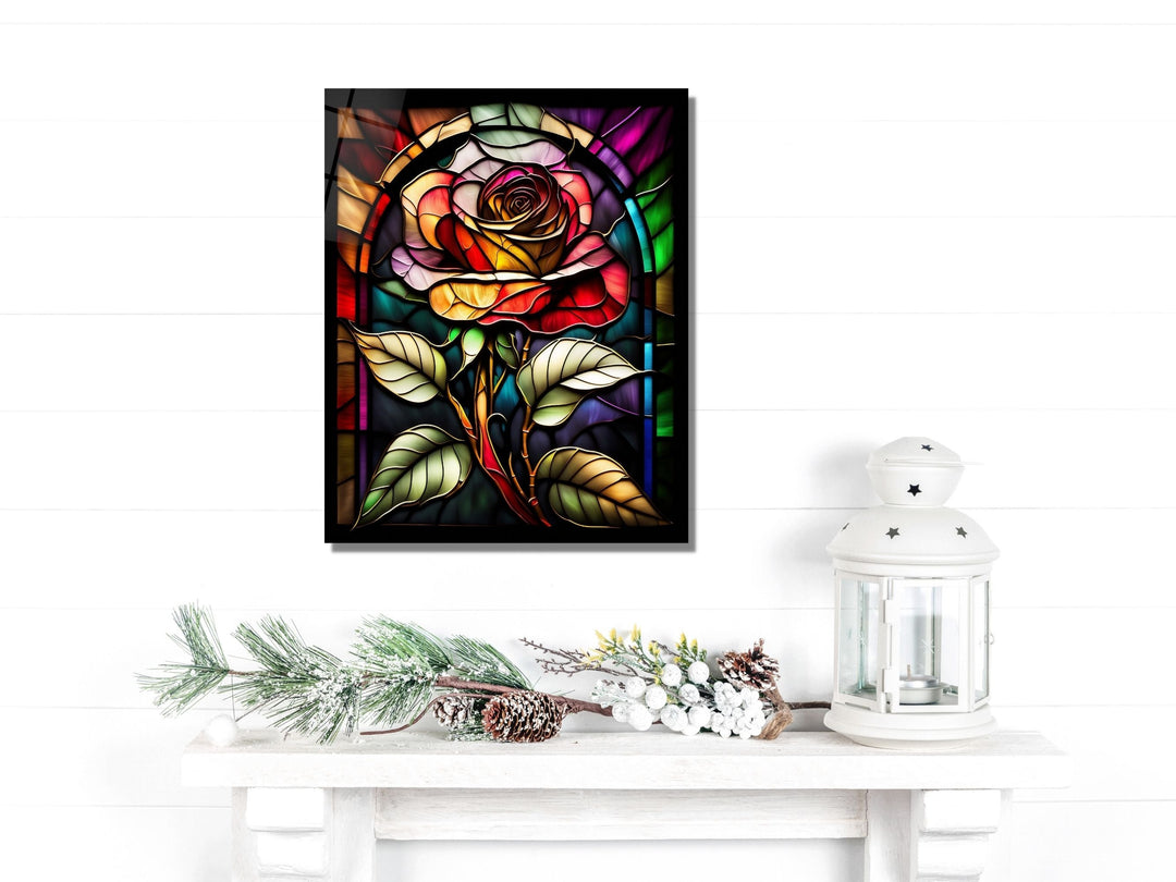 Stained Glass Rose Pattern Wall Art Window-Wall Painting Decor