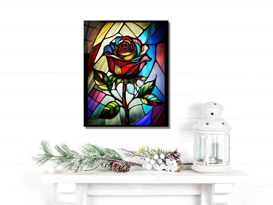 Stained Glass Rose Pattern Wall Art Window-Wall Painting Decor