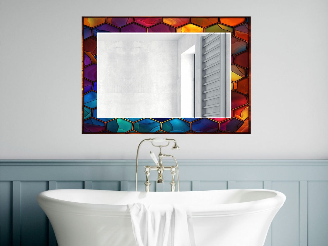 Abstract Stained Glass Pattern Wall Mirror-Home Office Wall Decoration