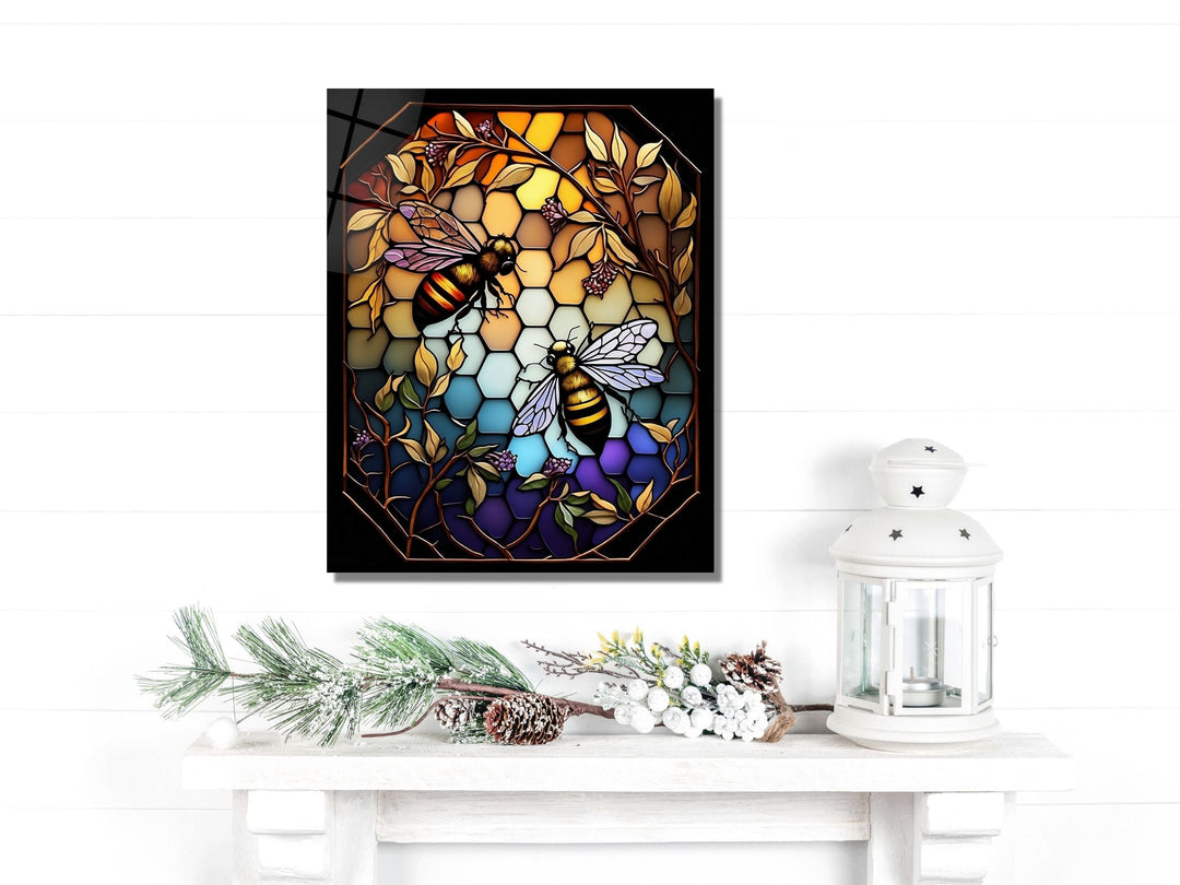 Stained Glass Bee Pattern Wall Art Window-Wall Painting Decor