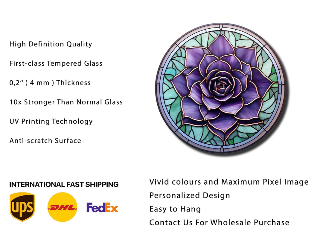 Stained Glass Lotus Flower Pattern Wall Art Decor-Glass Printing Wall Painting Round