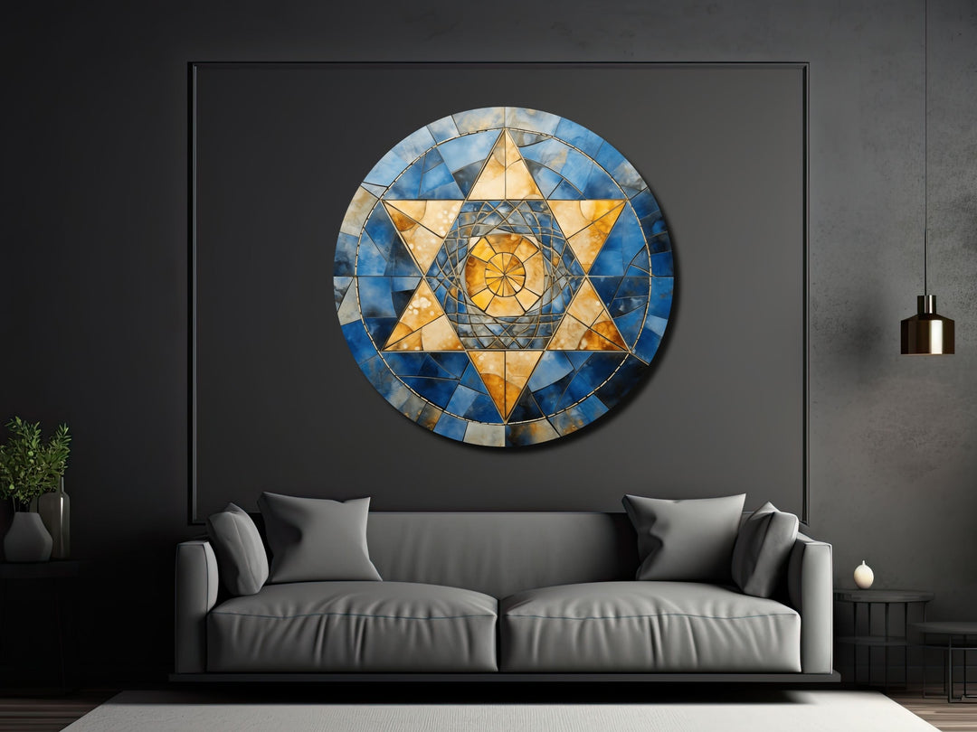 Star of David Colorful Stained Glass Pattern Wall Art Decor-Home&Office Glass Printing Wall Painting