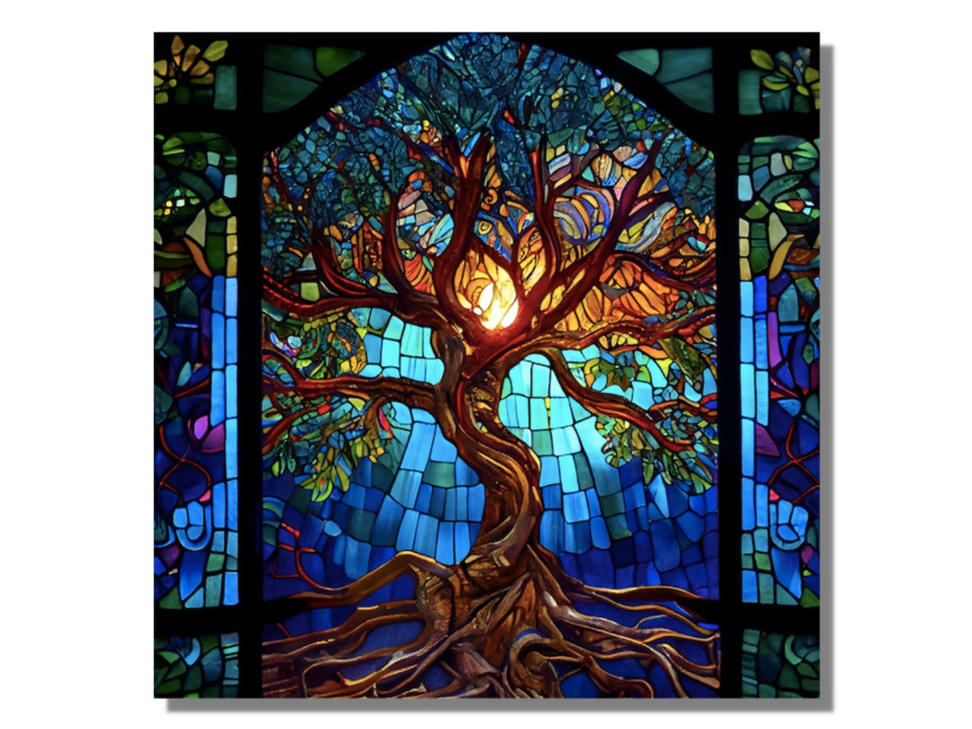 Stained Glass Tree of Life Pattern Wall Art Decor-Home&Office Glass Printing Wall Painting