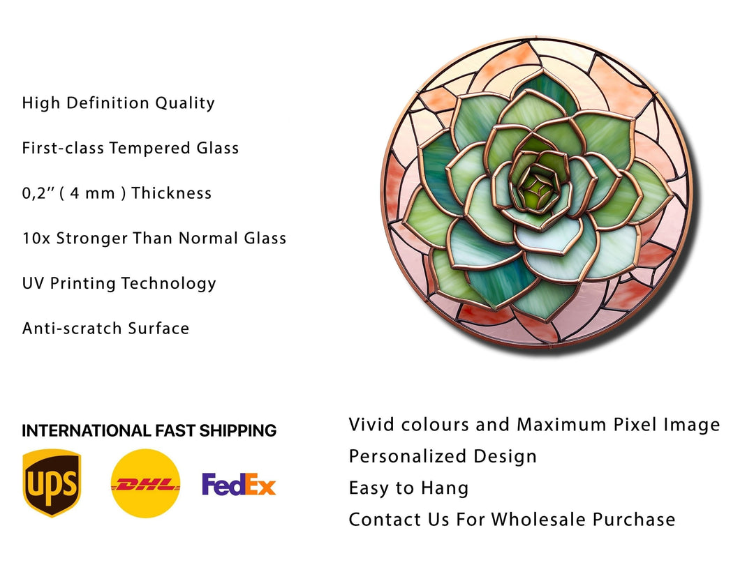 Stained Glass Lotus Flower Pattern Wall Art Decor-Glass Printing Wall Painting Round