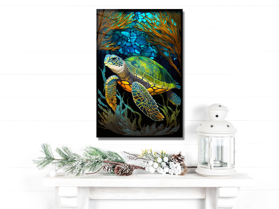 Stained Glass Sea Turtle Pattern Wall Art Window-Wall Painting Decor