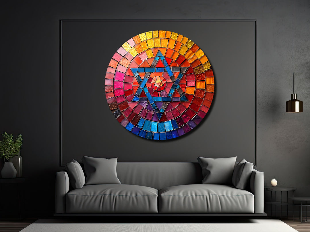 Star of David Colorful Stained Glass Pattern Wall Art Decor-Home&Office Glass Printing Wall Painting