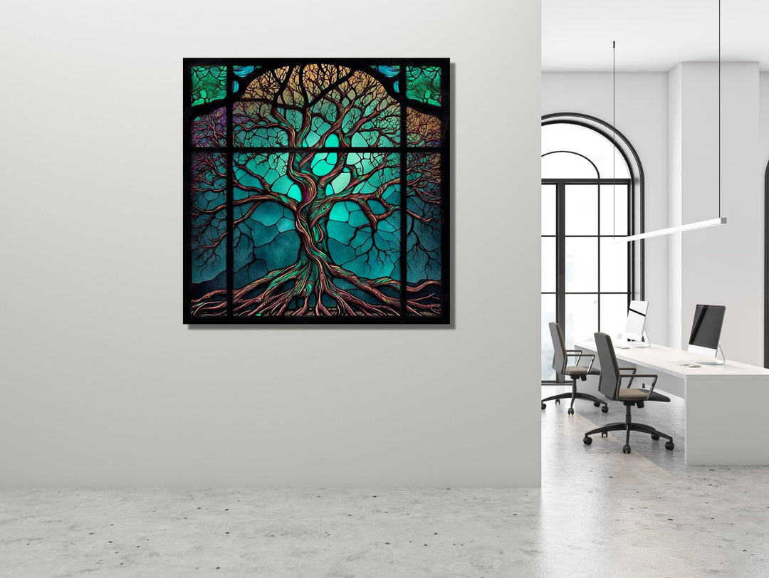 Stained Glass Wall Art Tree of Life Window-Wall Painting Decor Panel