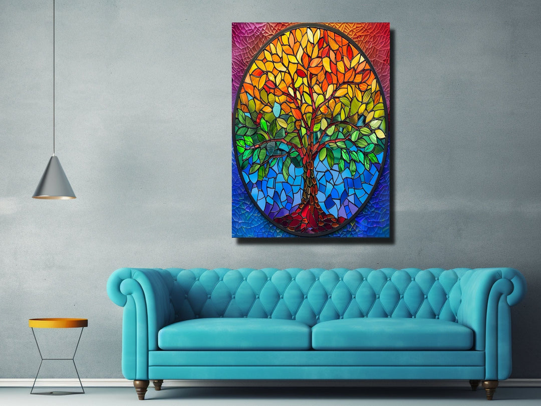 Stained Glass Tree Of Life Pattern Wall Art Decor-Home&Office Glass Printing Wall Painting