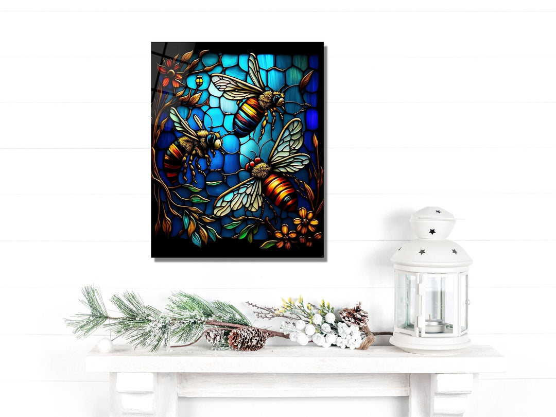 Stained Glass Bee Pattern Wall Art Window-Wall Painting Decor