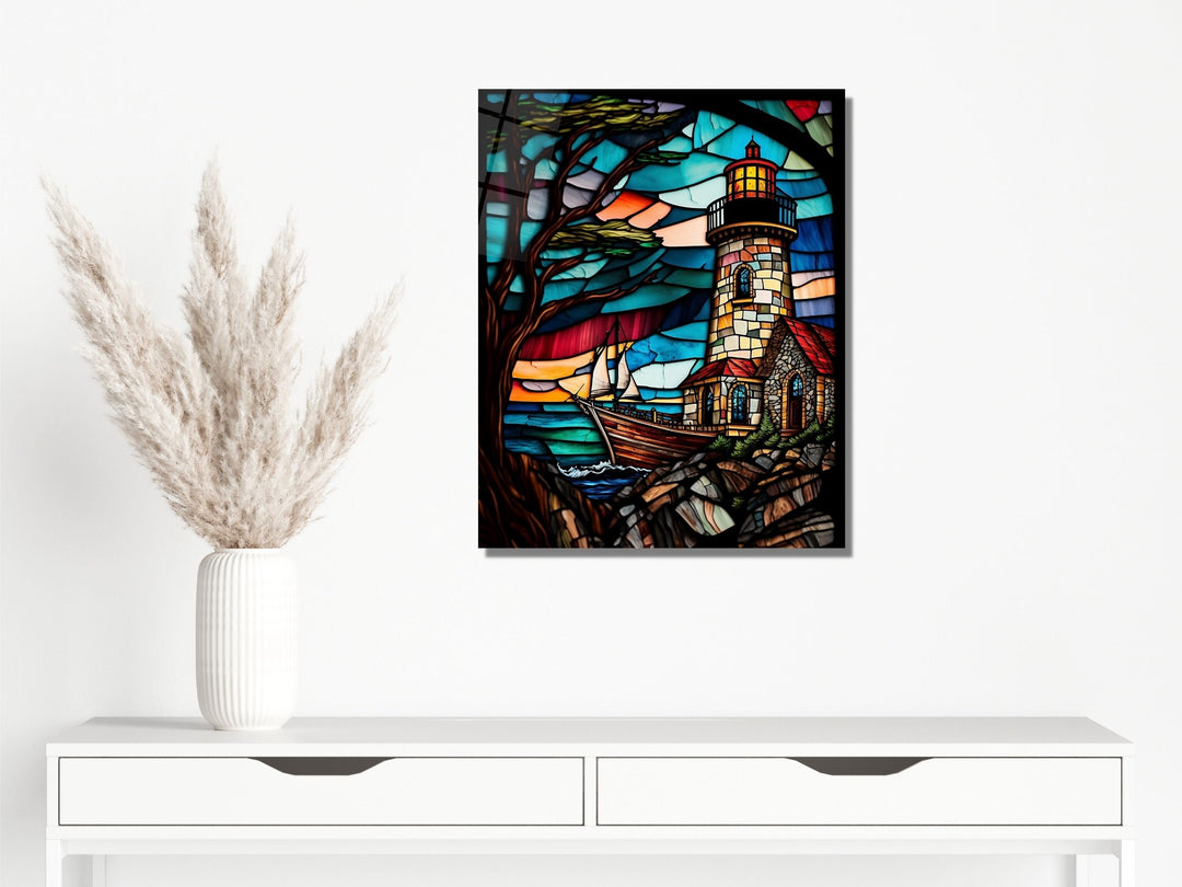 Stained Glass Light House Pattern Wall Art Window-Wall Painting Decor