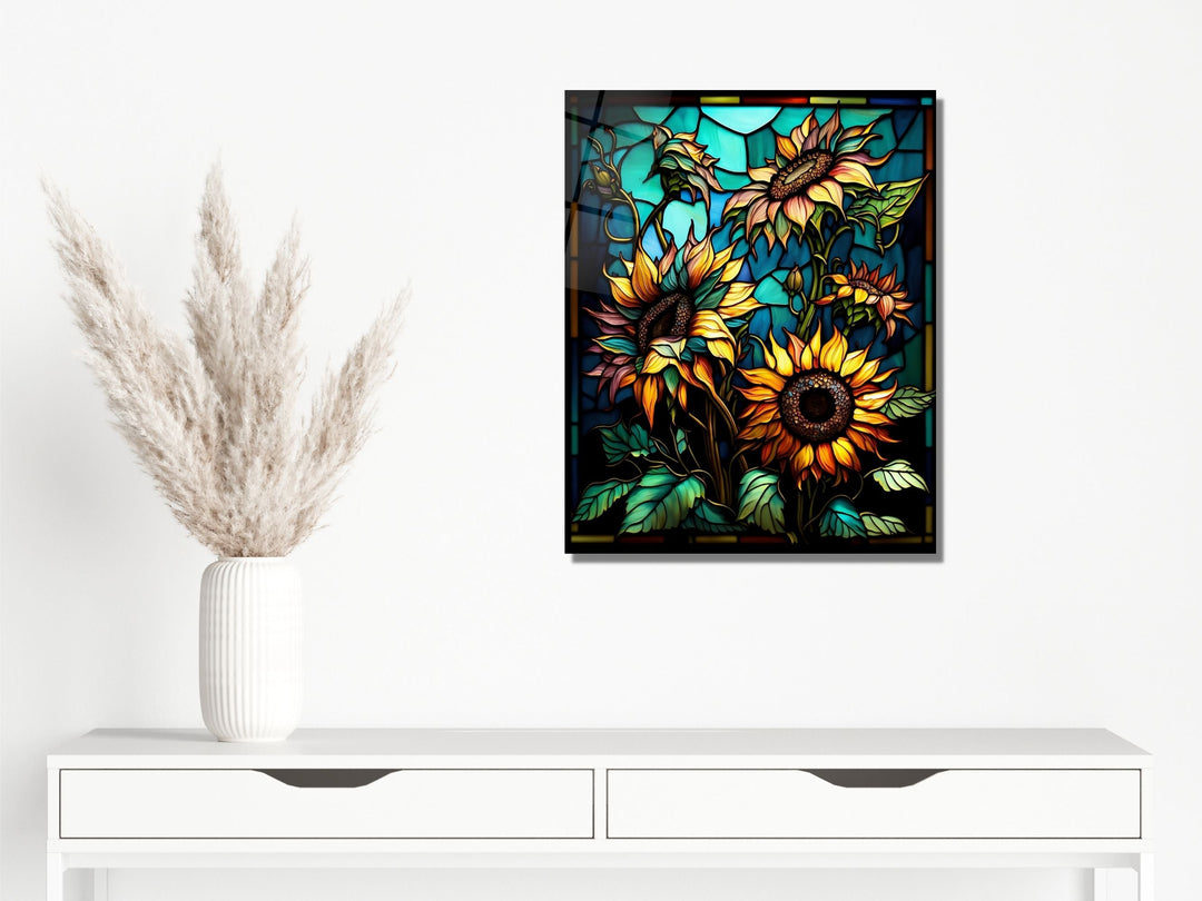 Stained Glass Sunflower Pattern Wall Art Window-Wall Painting Decor