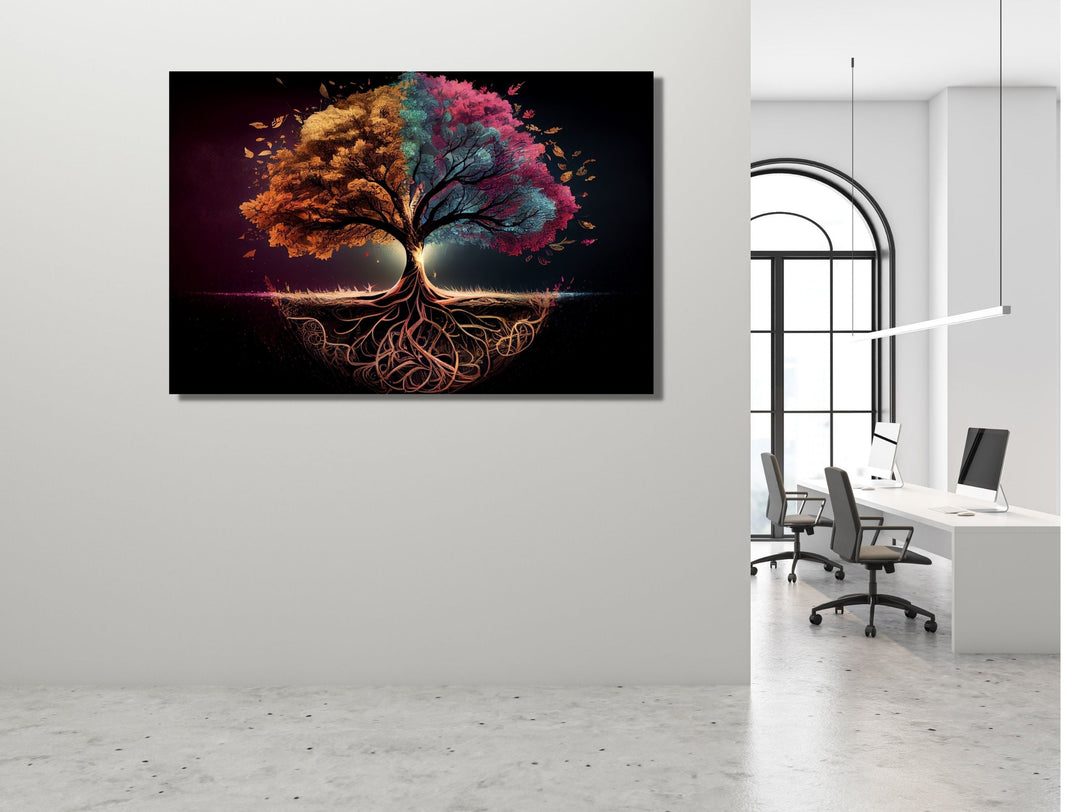 Tree of Life Pattern Tempered Glass Printing Wall Art-Home Office Wall Painting Decor