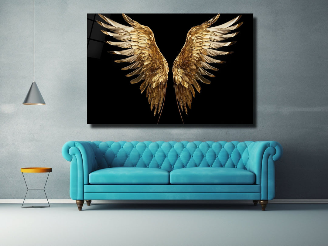 Gold Angel Wings Glass Printing Wall Art - Modern Glass Wall Decor