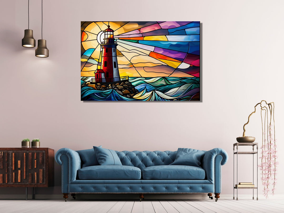 Stained Glass Light House Pattern Wall Art Window-Wall Painting Decor