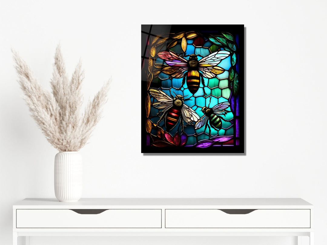 Stained Glass Bee Pattern Wall Art Window-Wall Painting Decor