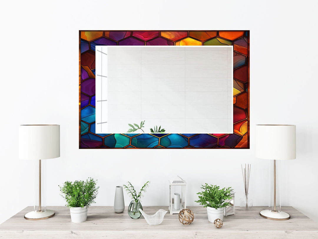 Abstract Stained Glass Pattern Wall Mirror-Home Office Wall Decoration