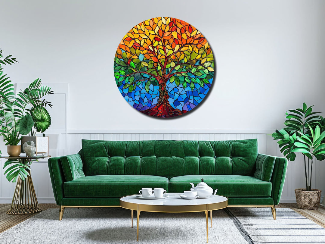 Stained Glass Tree Of Life Pattern Wall Art Decor-Home&Office Glass Printing Wall Painting