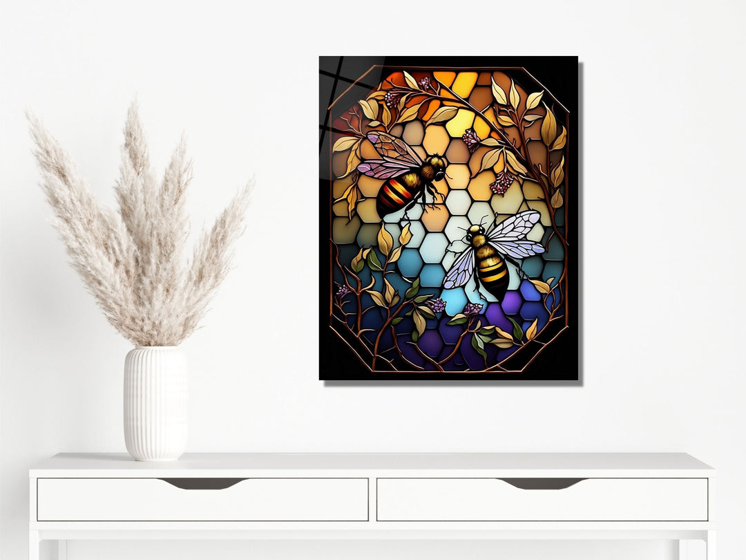 Stained Glass Bee Pattern Wall Art Window-Wall Painting Decor