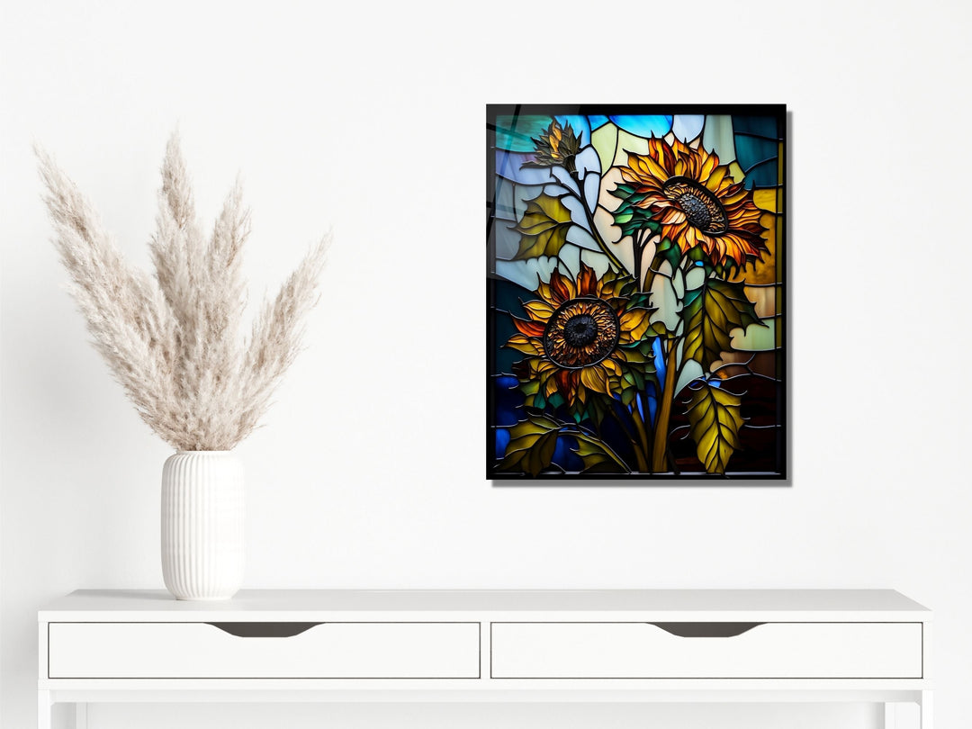 Stained Glass Sunflower Pattern Wall Art Window-Wall Painting Decor