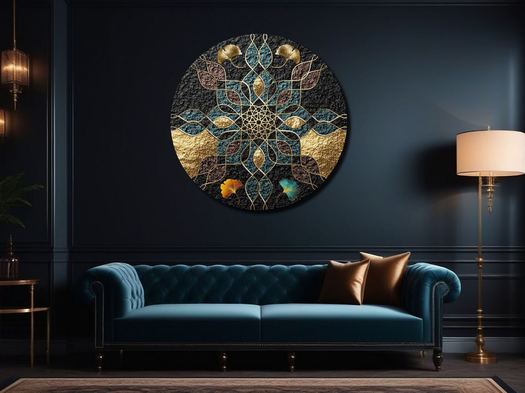 Abstract Blue Gold Wall Art Decor-Home&Office Glass Printing Wall Painting