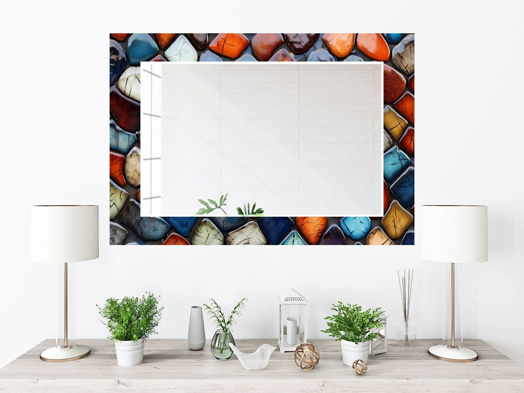 Abstract Colorful Stone Design Wall Mirror Decoration