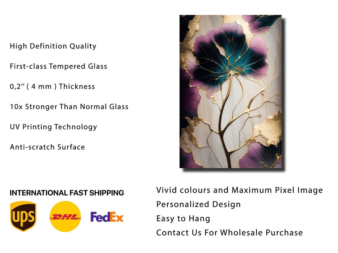 Abstract Floral Marble Design Glass Wall Art-Home&Office Glass Printing Wall Decor