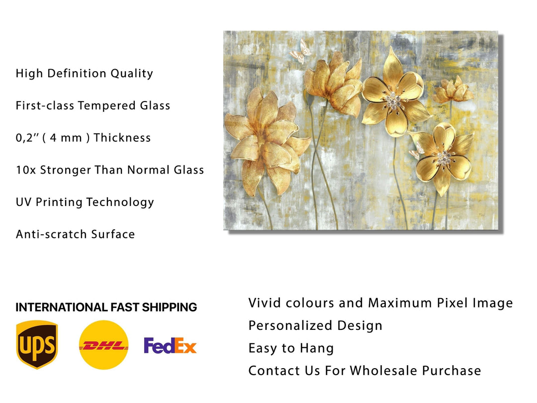 Abstract Floral Glass Printing Wall Art-Home Office Wall Painting Decor