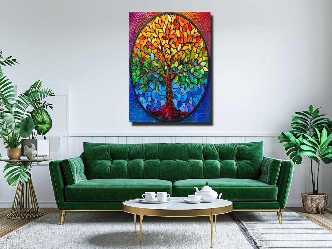 Stained Glass Tree Of Life Pattern Wall Art Decor-Home&Office Glass Printing Wall Painting