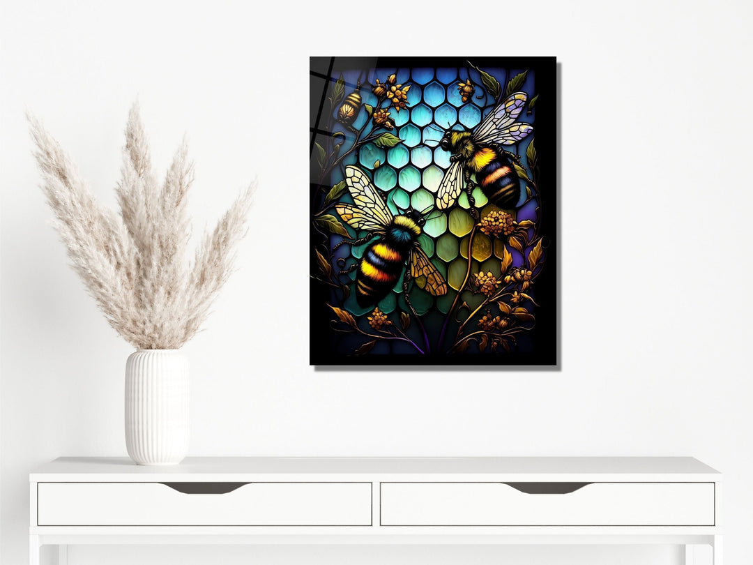 Stained Glass Bee Pattern Wall Art Window-Wall Painting Decor