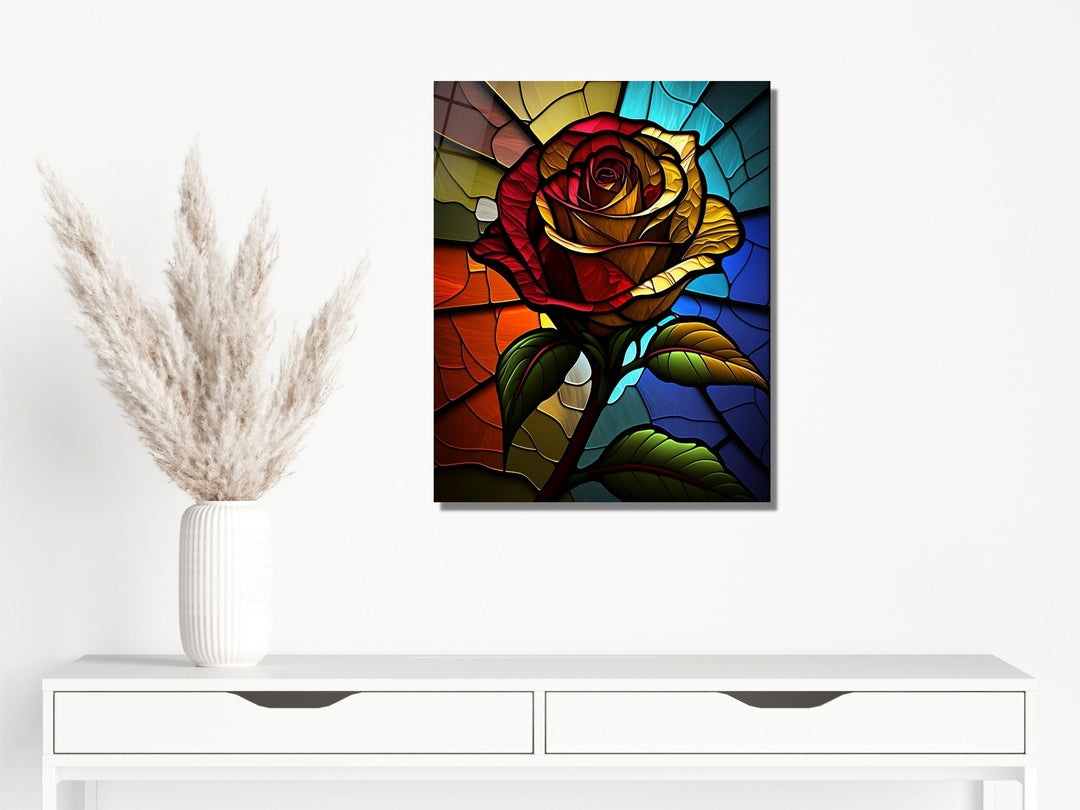 Stained Glass Rose Pattern Wall Art Window-Wall Painting Decor